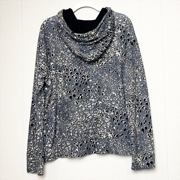 Sundry leopard hoodie hooded sweatshirt soft stretchy knit loungewear gray black - Picture 5 of 11